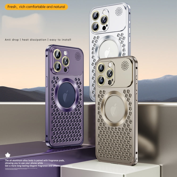 For iPhone 12 Pro Spring Buckle MagSafe Magnetic Metal Aromatherapy Phone Case(Purple) - iPhone 12 / 12 Pro Cases by PMC TechLife | Online Shopping South Africa | PMC TechLife