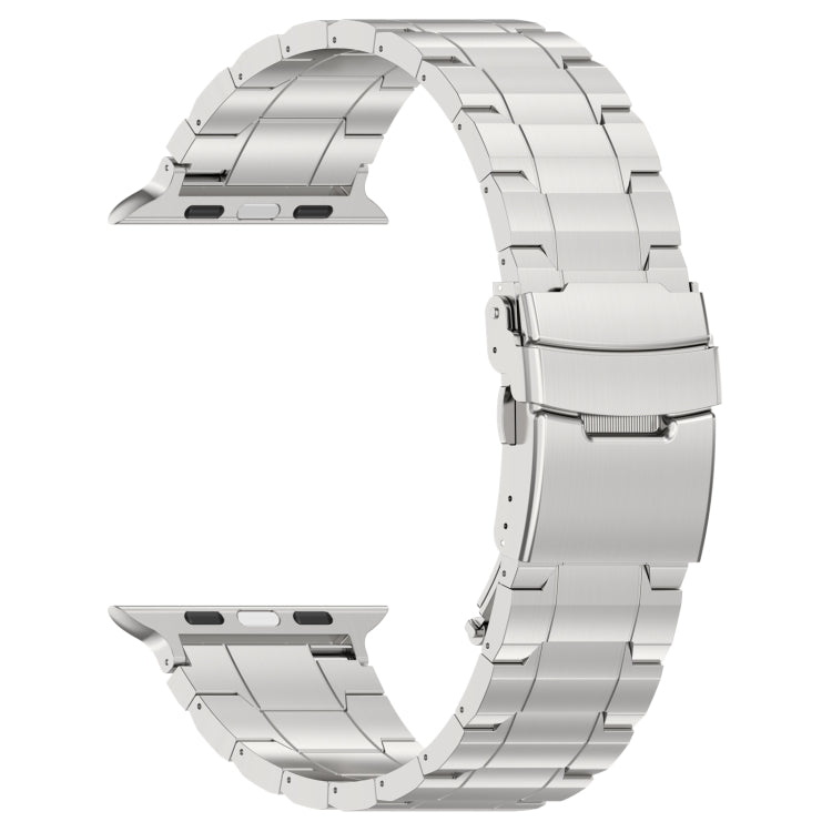 For Apple Watch Ultra 2 49mm Safety Buckle Trapezoid Titanium Steel Watch Band(Silver) - Watch Bands by PMC Jewellery | Online Shopping South Africa | PMC Jewellery