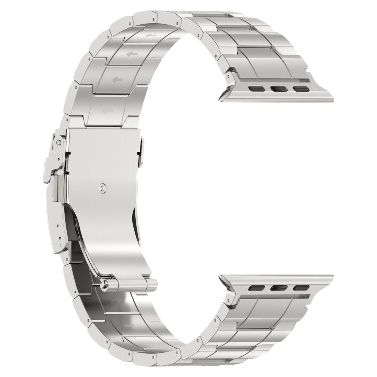 For Apple Watch Series 4 44mm Safety Buckle Trapezoid Titanium Steel Watch Band(Silver) - Watch Bands by PMC Jewellery | Online Shopping South Africa | PMC Jewellery