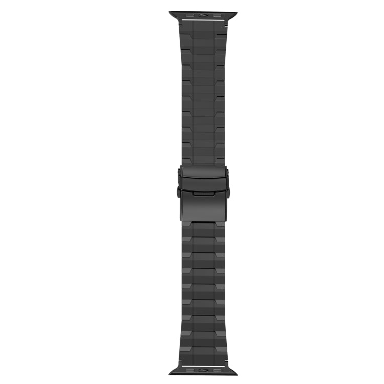 For Apple Watch Series 7 45mm Safety Buckle Trapezoid Titanium Steel Watch Band(Black) - Watch Bands by PMC Jewellery | Online Shopping South Africa | PMC Jewellery