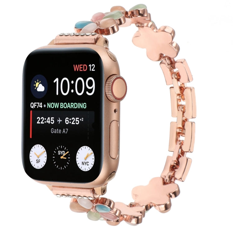 For Apple Watch SE 2023 40mm 5-petaled Flower Zinc Alloy Chain Watch Band(Rose Gold Colorful) - Watch Bands by PMC Jewellery | Online Shopping South Africa | PMC Jewellery