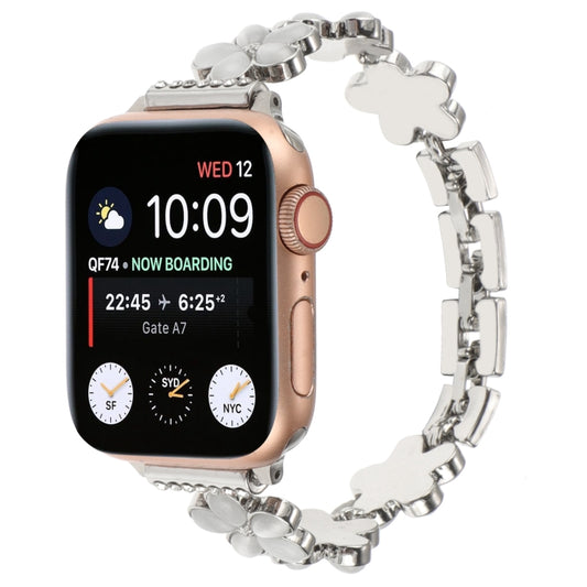 For Apple Watch SE 2023 40mm 5-petaled Flower Zinc Alloy Chain Watch Band(Silver) - Watch Bands by PMC Jewellery | Online Shopping South Africa | PMC Jewellery