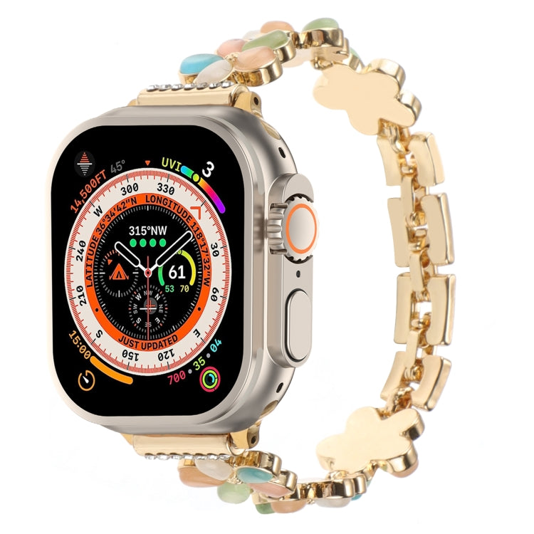 For Apple Watch Ultra 2 49mm 5-petaled Flower Zinc Alloy Chain Watch Band(Gold Colorful) - Watch Bands by PMC Jewellery | Online Shopping South Africa | PMC Jewellery