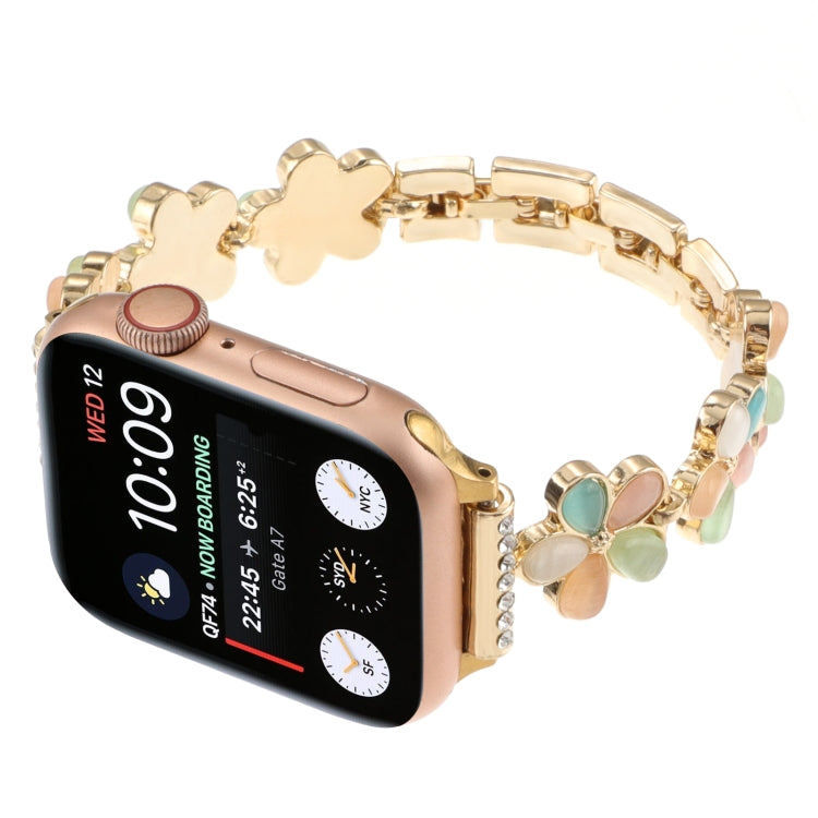 For Apple Watch Ultra 2 49mm 5-petaled Flower Zinc Alloy Chain Watch Band(Gold Colorful) - Watch Bands by PMC Jewellery | Online Shopping South Africa | PMC Jewellery