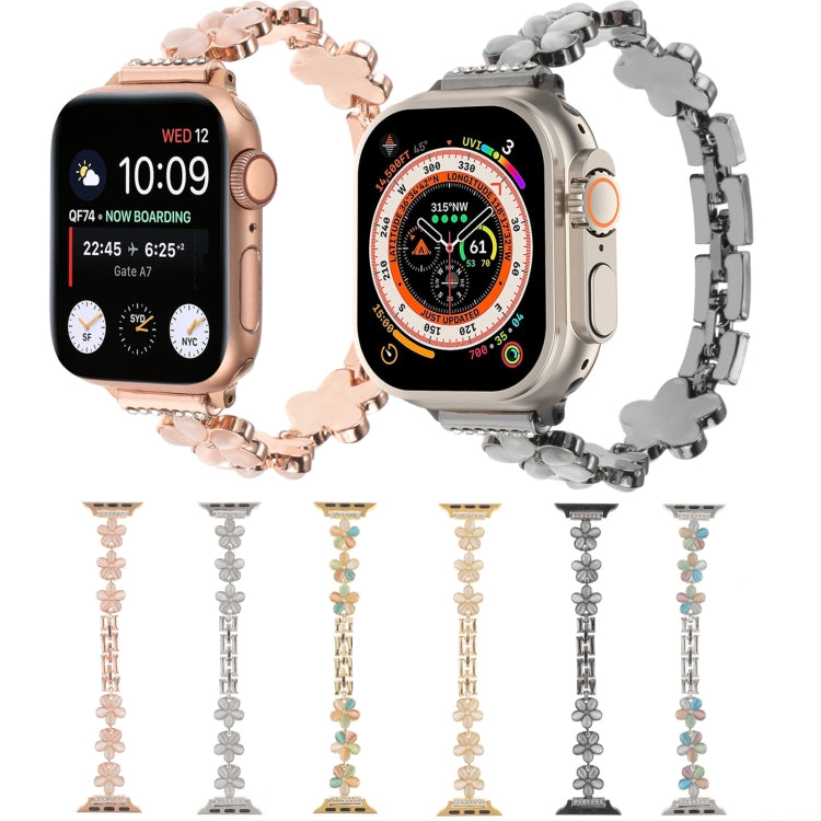 For Apple Watch Ultra 2 49mm 5-petaled Flower Zinc Alloy Chain Watch Band(Rose Gold Colorful) - Watch Bands by PMC Jewellery | Online Shopping South Africa | PMC Jewellery