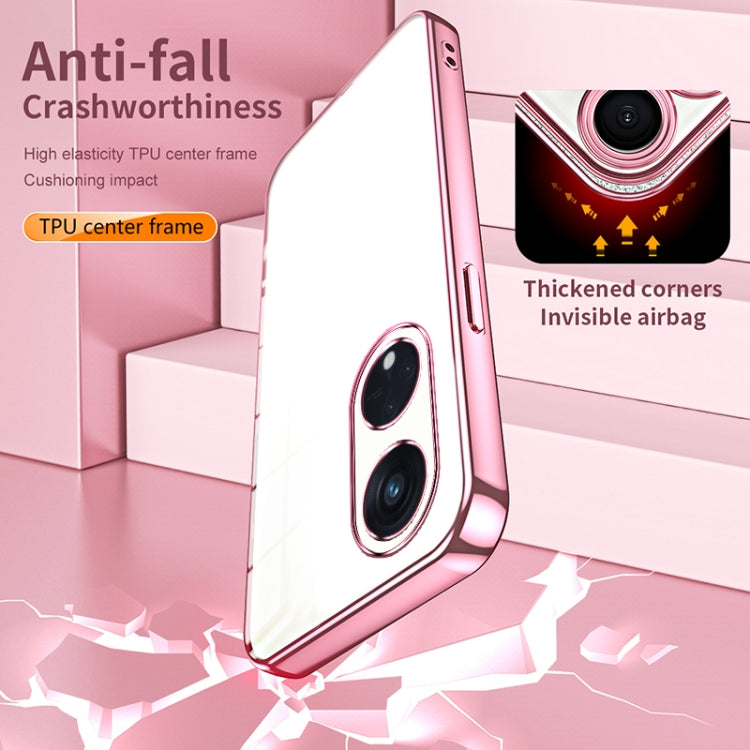 For OPPO Reno8 T 5G Transparent Plating Fine Hole Phone Case(Pink) - OPPO Cases by PMC TechLife | Online Shopping South Africa | PMC TechLife | Buy Now Pay Later Mobicred