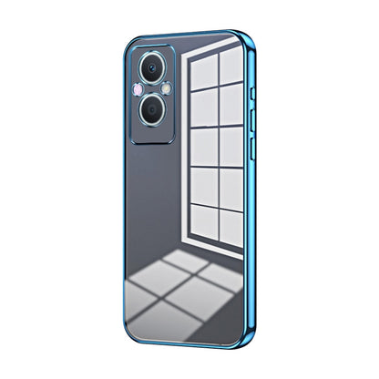 For OPPO Reno7 Z 5G / F21 Pro 5G Transparent Plating Fine Hole Phone Case(Blue) - OPPO Cases by PMC Jewellery | Online Shopping South Africa | PMC Jewellery | Buy Now Pay Later Mobicred