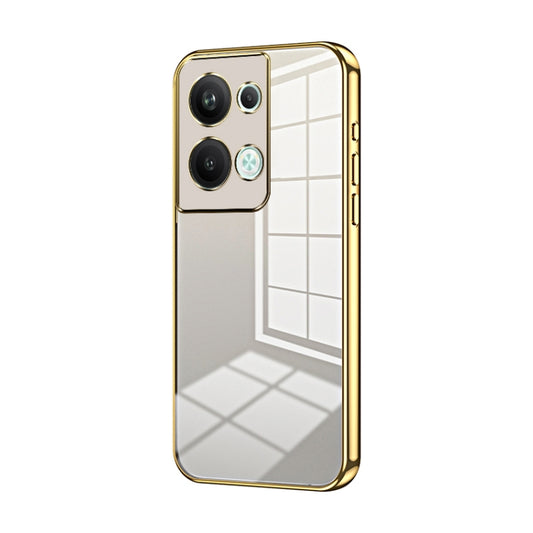 For OPPO Reno9 Pro+ Transparent Plating Fine Hole Phone Case(Gold) - OPPO Cases by PMC Jewellery | Online Shopping South Africa | PMC Jewellery | Buy Now Pay Later Mobicred