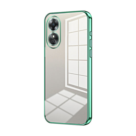 For OPPO A17 / A17K Transparent Plating Fine Hole Phone Case(Green) - OPPO Cases by PMC Jewellery | Online Shopping South Africa | PMC Jewellery | Buy Now Pay Later Mobicred