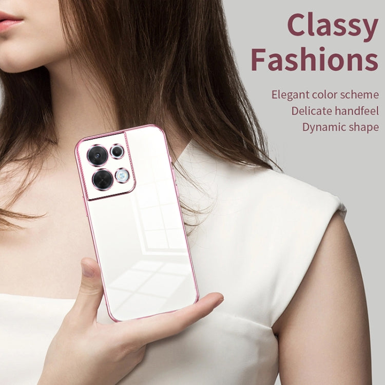 For OPPO Reno8 Transparent Plating Fine Hole Phone Case(Blue) - OPPO Cases by PMC TechLife | Online Shopping South Africa | PMC TechLife | Buy Now Pay Later Mobicred