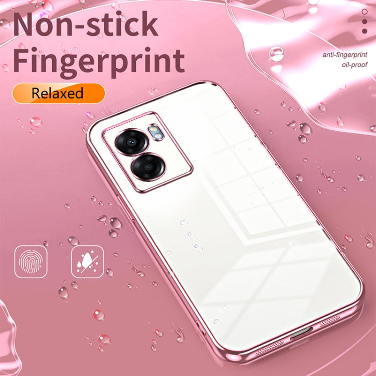 For OPPO A57 5G Transparent Plating Fine Hole Phone Case(Pink) - OPPO Cases by PMC TechLife | Online Shopping South Africa | PMC TechLife | Buy Now Pay Later Mobicred