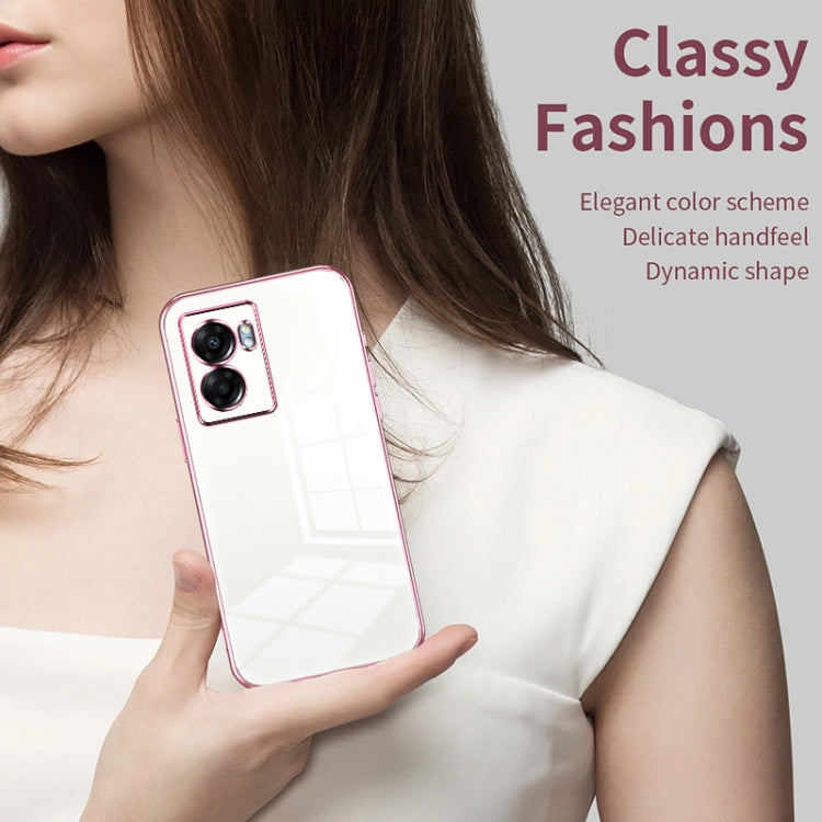 For OPPO A57 5G Transparent Plating Fine Hole Phone Case(Blue) - OPPO Cases by PMC TechLife | Online Shopping South Africa | PMC TechLife | Buy Now Pay Later Mobicred