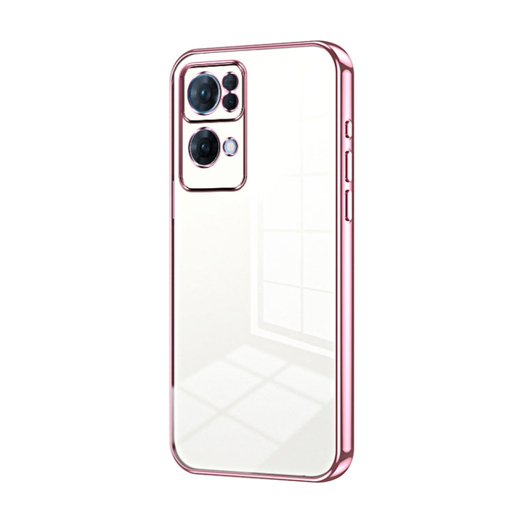 For OPPO Reno7 Pro Transparent Plating Fine Hole Phone Case(Pink) - OPPO Cases by PMC Jewellery | Online Shopping South Africa | PMC Jewellery | Buy Now Pay Later Mobicred