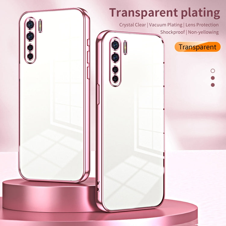 For OPPO Reno3 4G / F15 / A91 Transparent Plating Fine Hole Phone Case(Pink) - OPPO Cases by PMC Jewellery | Online Shopping South Africa | PMC Jewellery | Buy Now Pay Later Mobicred