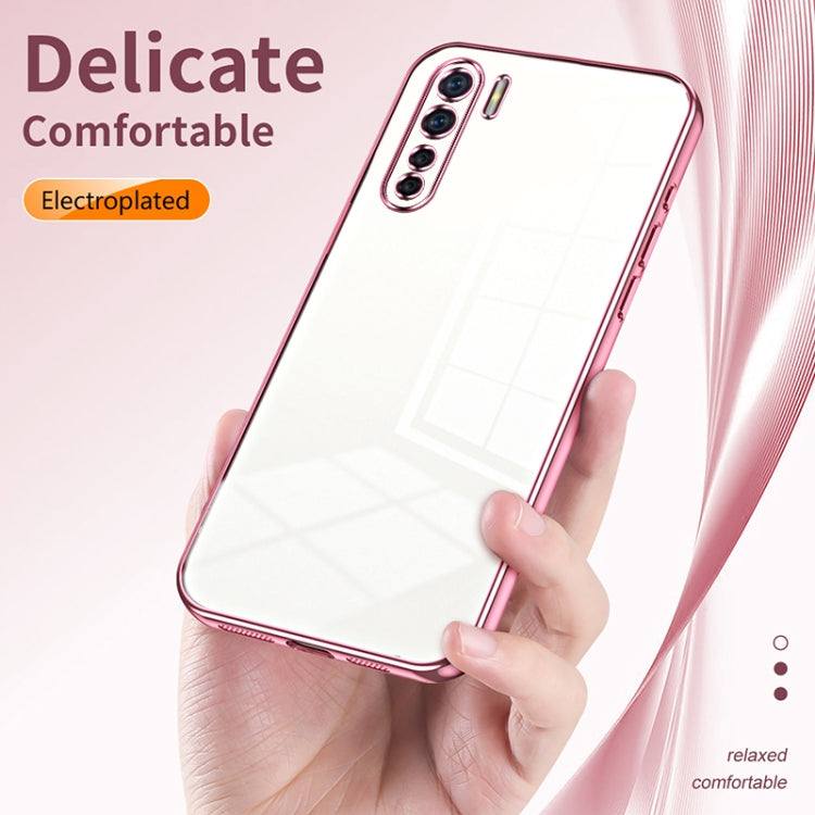 For OPPO Reno3 4G / F15 / A91 Transparent Plating Fine Hole Phone Case(Silver) - OPPO Cases by PMC Jewellery | Online Shopping South Africa | PMC Jewellery | Buy Now Pay Later Mobicred