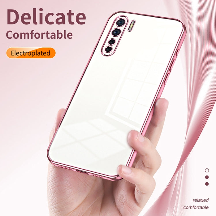 For OPPO A91 Transparent Plating Fine Hole Phone Case(Blue) - OPPO Cases by PMC TechLife | Online Shopping South Africa | PMC TechLife | Buy Now Pay Later Mobicred