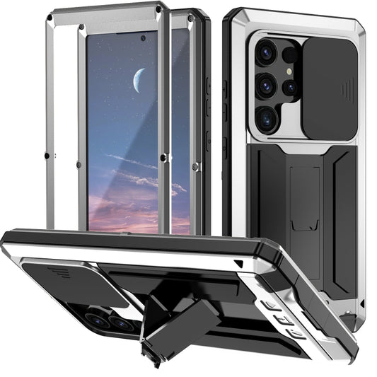 For Samsung Galaxy S24 Ultra 5G R-JUST Sliding Camera Life Waterproof Holder Phone Case(Silver) - Galaxy S24 Ultra 5G Cases by R-JUST | Online Shopping South Africa | PMC Jewellery | Buy Now Pay Later Mobicred