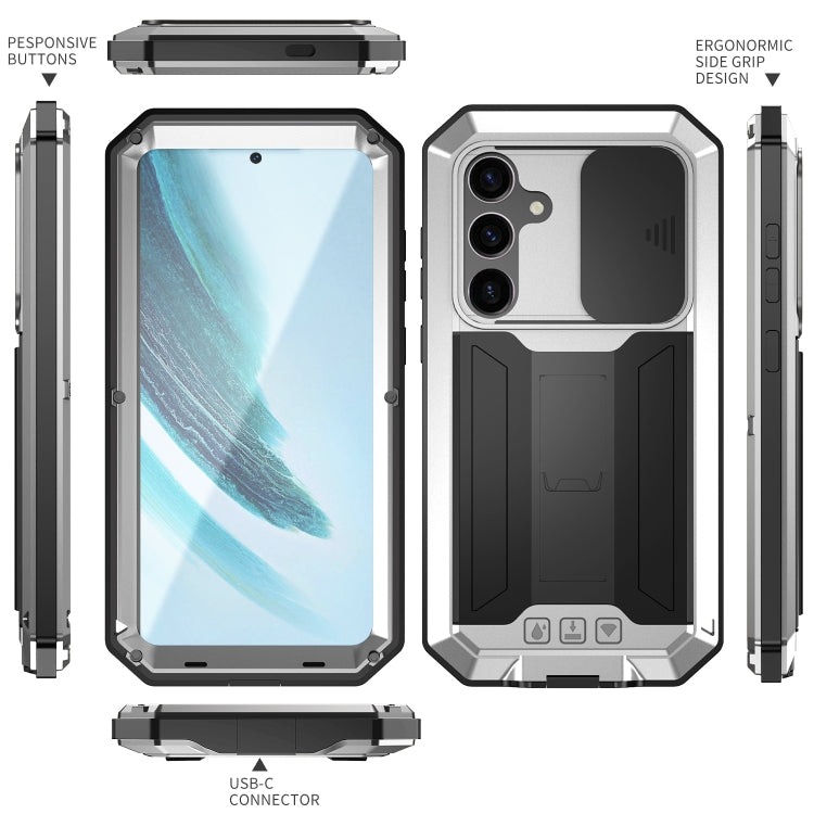 For Samsung Galaxy S24+ 5G R-JUST Sliding Camera Life Waterproof Holder Phone Case(Silver) - Galaxy S24+ 5G Cases by R-JUST | Online Shopping South Africa | PMC Jewellery