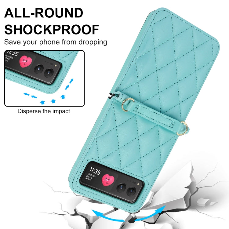 For Motorola Razr 40 Rhombic Texture Phone Case with Long & Short Lanyard(Green) - Motorola Cases by PMC TechLife | Online Shopping South Africa | PMC TechLife | Buy Now Pay Later Mobicred