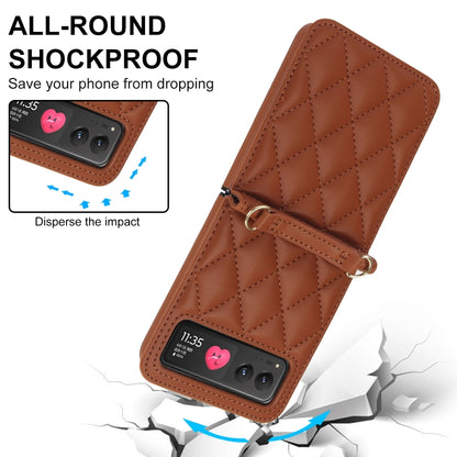 For Motorola Razr 40 Rhombic Texture Phone Case with Long & Short Lanyard(Brown) - Motorola Cases by PMC Jewellery | Online Shopping South Africa | PMC Jewellery