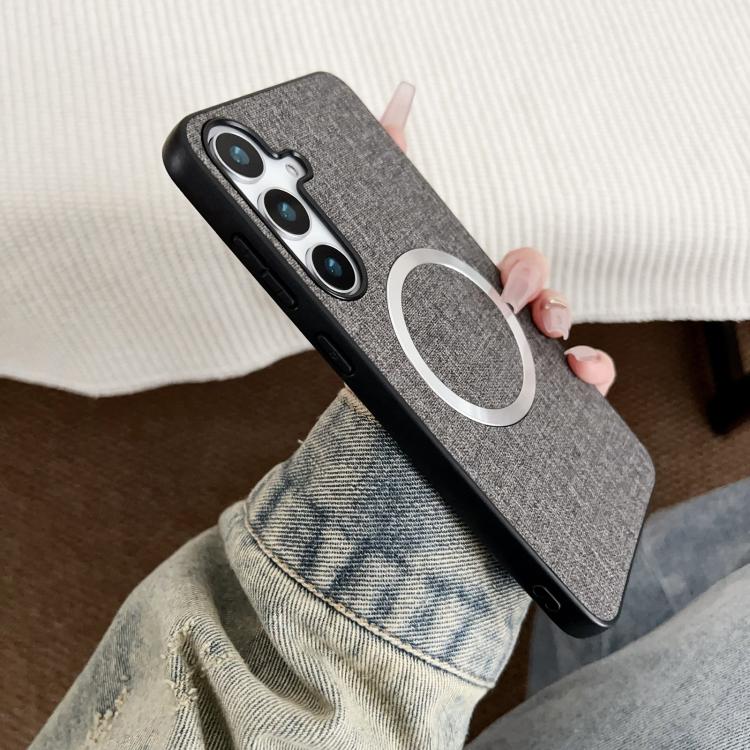 For Samsung Galaxy S25+ 5G Magsafe Magnetic Ring Cloth Texture Phone Case(Black) - Galaxy S25+ 5G Cases by PMC Jewellery | Online Shopping South Africa | PMC Jewellery | Buy Now Pay Later Mobicred