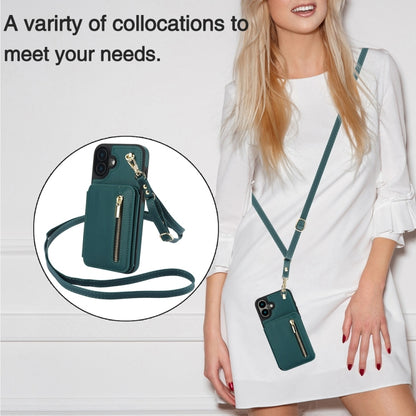 For iPhone 16 YM006 Skin Feel Zipper Card Bag Phone Case with Dual Lanyard(Green) - iPhone 16 Cases by PMC Jewellery | Online Shopping South Africa | PMC Jewellery | Buy Now Pay Later Mobicred