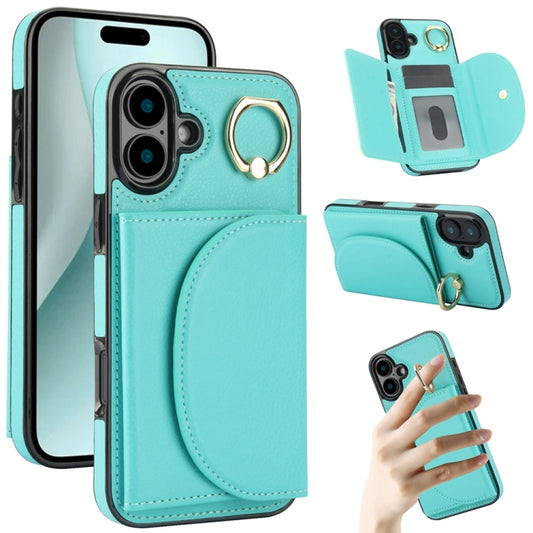 For iPhone 16 Plus YM007 Ring Holder Card Bag Skin Feel Phone Case(Green) - iPhone 16 Plus Cases by PMC Jewellery | Online Shopping South Africa | PMC Jewellery | Buy Now Pay Later Mobicred