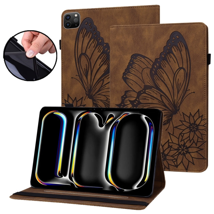 For iPad Pro 11 2024 Big Butterfly Embossed Leather Tablet Case(Brown) - iPad Pro 11 2024 Cases by PMC TechLife | Online Shopping South Africa | PMC TechLife | Buy Now Pay Later Mobicred