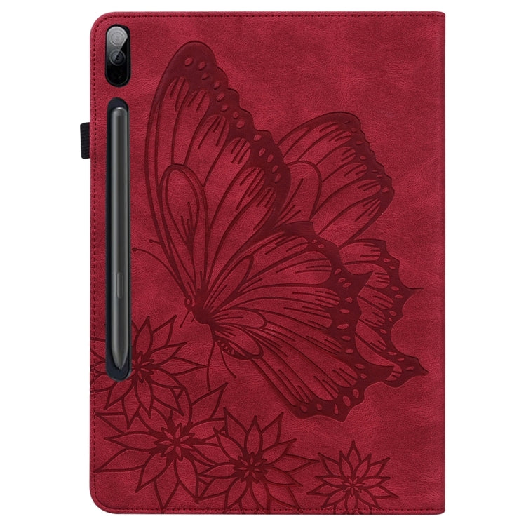 For Samsung Galaxy Tab S9 FE+ / S9+ / S8+ Big Butterfly Embossed Leather Tablet Case(Red) - Galaxy Tab S9+ Cases by PMC Jewellery | Online Shopping South Africa | PMC Jewellery | Buy Now Pay Later Mobicred