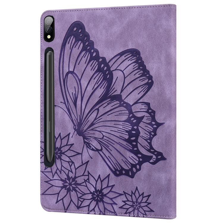 For Samsung Galaxy Tab S9 Ultra / S8 Ultra Big Butterfly Embossed Leather Tablet Case(Purple) - Galaxy Tab S9 Ultra Cases by PMC Jewellery | Online Shopping South Africa | PMC Jewellery | Buy Now Pay Later Mobicred