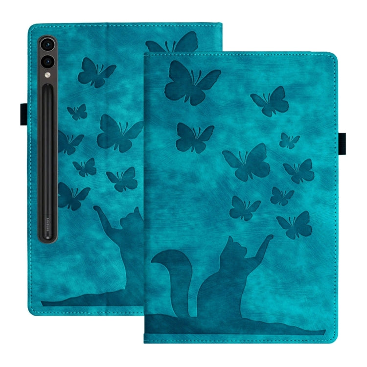 For Samsung Galaxy Tab S9 Ultra / S8 Ultra Butterfly Cat Embossing Leather Tablet Case(Sky Blue) - Galaxy Tab S9 Ultra Cases by PMC Jewellery | Online Shopping South Africa | PMC Jewellery | Buy Now Pay Later Mobicred