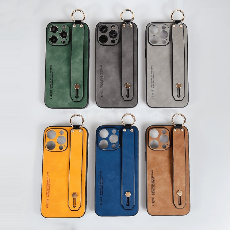 For iPhone 15 Lambskin Wristband Holder Phone Case(Green) - iPhone 15 Cases by PMC TechLife | Online Shopping South Africa | PMC TechLife