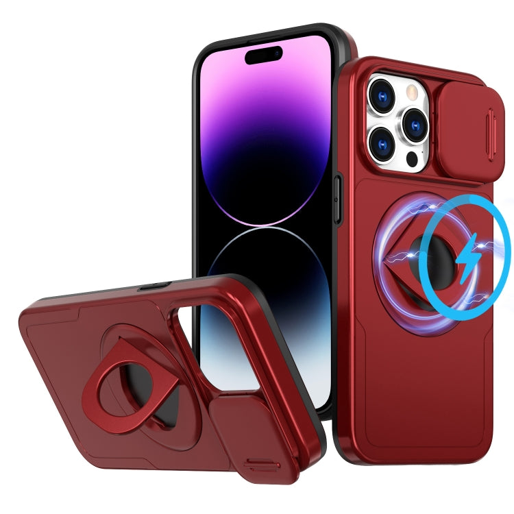 For iPhone 14 Pro Camshield MagSafe Ring Holder Armor Phone Case(Red) - iPhone 14 Pro Cases by PMC Jewellery | Online Shopping South Africa | PMC Jewellery