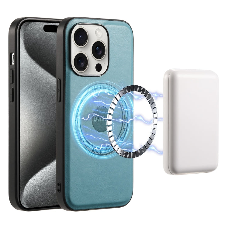 For iPhone 15 Pro Max Denior Cowhide Texture Leather MagSafe Phone Case(Blue) - iPhone 15 Pro Max Cases by Denior | Online Shopping South Africa | PMC Jewellery