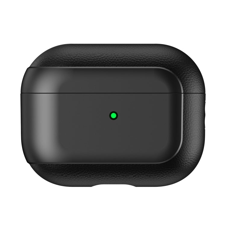 For AirPods Pro Electroplated Leather Texture Wireless Earphones Protective Case(Black) - For AirPods Pro by PMC Jewellery | Online Shopping South Africa | PMC Jewellery | Buy Now Pay Later Mobicred