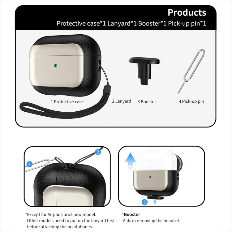 For AirPods Pro 2 Electroplated Leather Texture Wireless Earphones Protective Case(Navy Blue) - For AirPods Pro 2 by PMC Jewellery | Online Shopping South Africa | PMC Jewellery | Buy Now Pay Later Mobicred