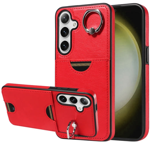 For Samsung Galaxy S24+ 5G Calf Texture Card Slot Ring Holder Phone Case(Red) - Galaxy S24+ 5G Cases by PMC Jewellery | Online Shopping South Africa | PMC Jewellery