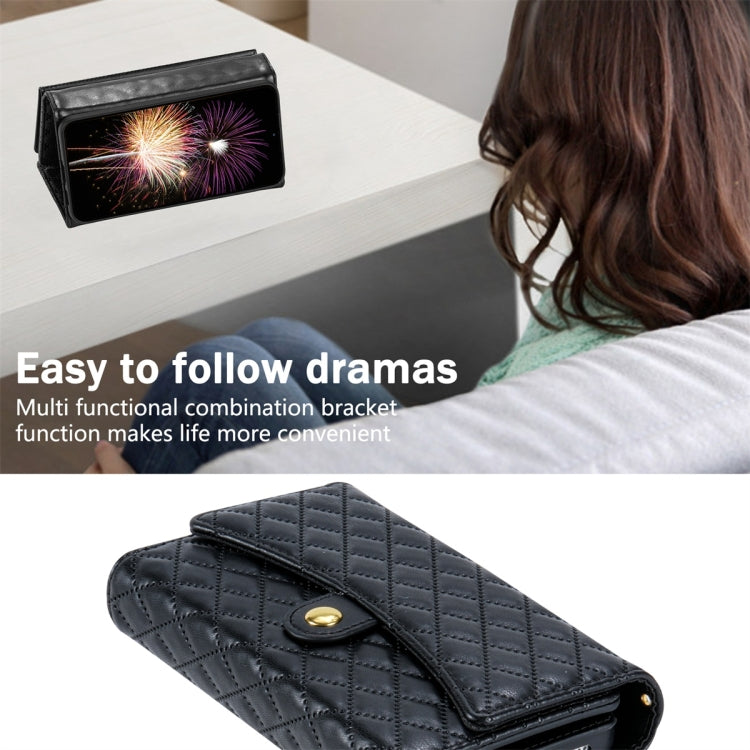 For Google Pixel 8 Zipper Multi-Card Wallet Rhombic Leather Phone Case(Black) - Google Cases by PMC TechLife | Online Shopping South Africa | PMC TechLife | Buy Now Pay Later Mobicred
