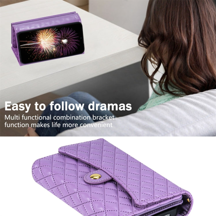 For Google Pixel 8 Zipper Multi-Card Wallet Rhombic Leather Phone Case(Purple) - Google Cases by PMC TechLife | Online Shopping South Africa | PMC TechLife | Buy Now Pay Later Mobicred