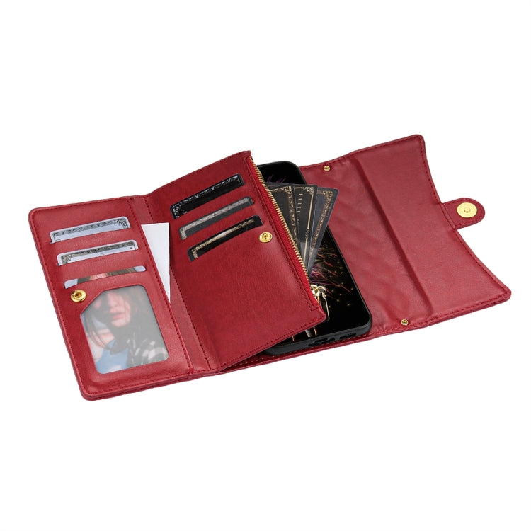 For Google Pixel 8 Zipper Multi-Card Wallet Rhombic Leather Phone Case(Red) - Google Cases by PMC TechLife | Online Shopping South Africa | PMC TechLife | Buy Now Pay Later Mobicred