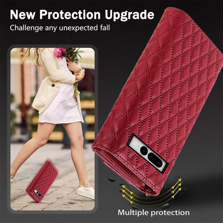 For Google Pixel 8 Zipper Multi-Card Wallet Rhombic Leather Phone Case(Red) - Google Cases by PMC TechLife | Online Shopping South Africa | PMC TechLife | Buy Now Pay Later Mobicred