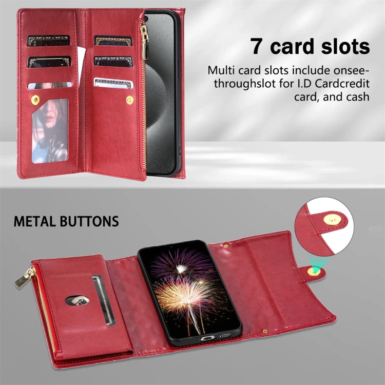 For Google Pixel 8 Zipper Multi-Card Wallet Rhombic Leather Phone Case(Red) - Google Cases by PMC TechLife | Online Shopping South Africa | PMC TechLife | Buy Now Pay Later Mobicred