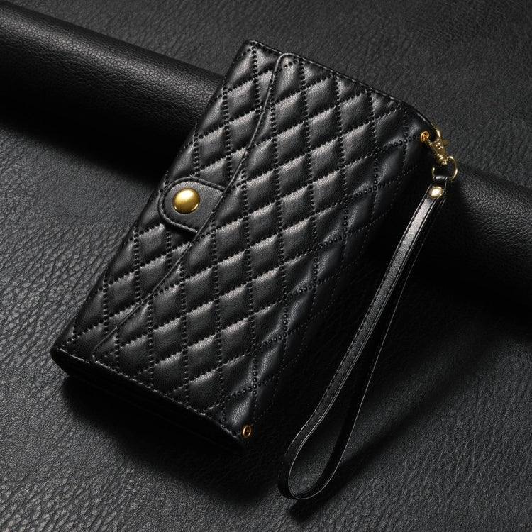 For Google Pixel 7 Pro Zipper Multi-Card Wallet Rhombic Leather Phone Case(Black) - Google Cases by PMC TechLife | Online Shopping South Africa | PMC TechLife | Buy Now Pay Later Mobicred