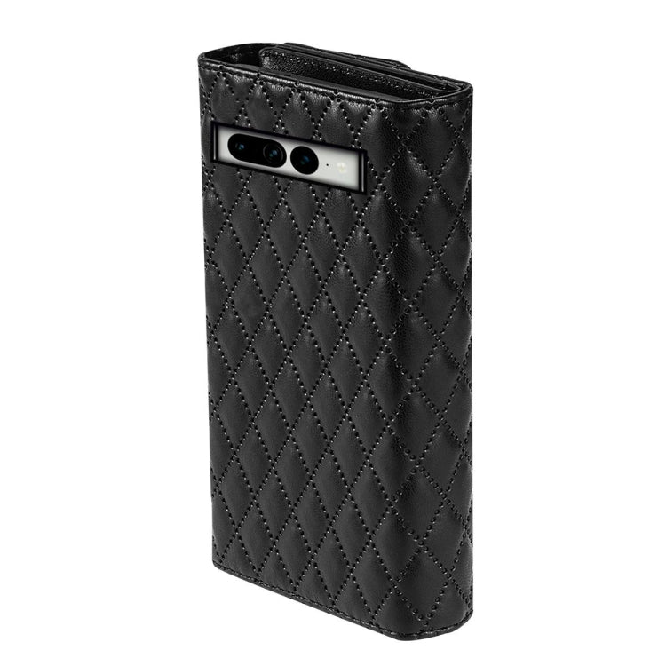 For Google Pixel 7 Pro Zipper Multi-Card Wallet Rhombic Leather Phone Case(Black) - Google Cases by PMC TechLife | Online Shopping South Africa | PMC TechLife | Buy Now Pay Later Mobicred