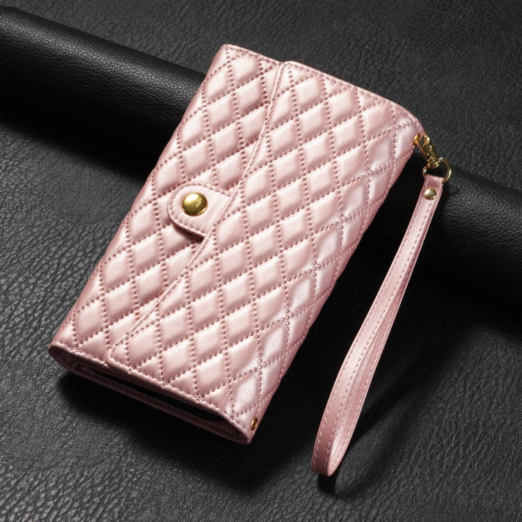 For Google Pixel 7a Zipper Multi-Card Wallet Rhombic Leather Phone Case(Rose Gold) - Google Cases by PMC TechLife | Online Shopping South Africa | PMC TechLife | Buy Now Pay Later Mobicred