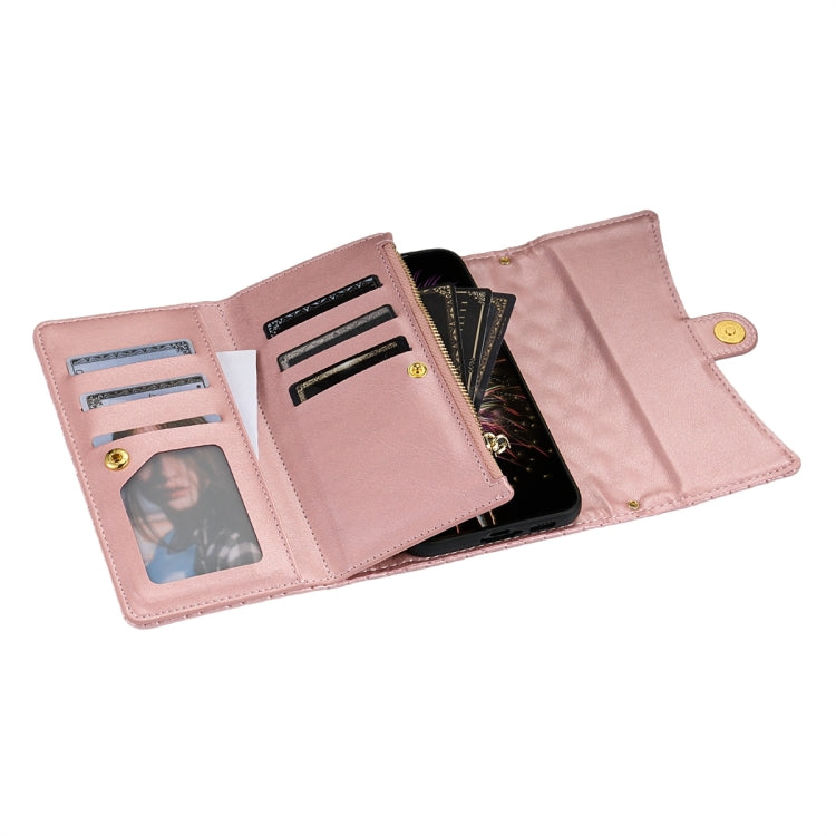 For Google Pixel 7a Zipper Multi-Card Wallet Rhombic Leather Phone Case(Rose Gold) - Google Cases by PMC TechLife | Online Shopping South Africa | PMC TechLife | Buy Now Pay Later Mobicred