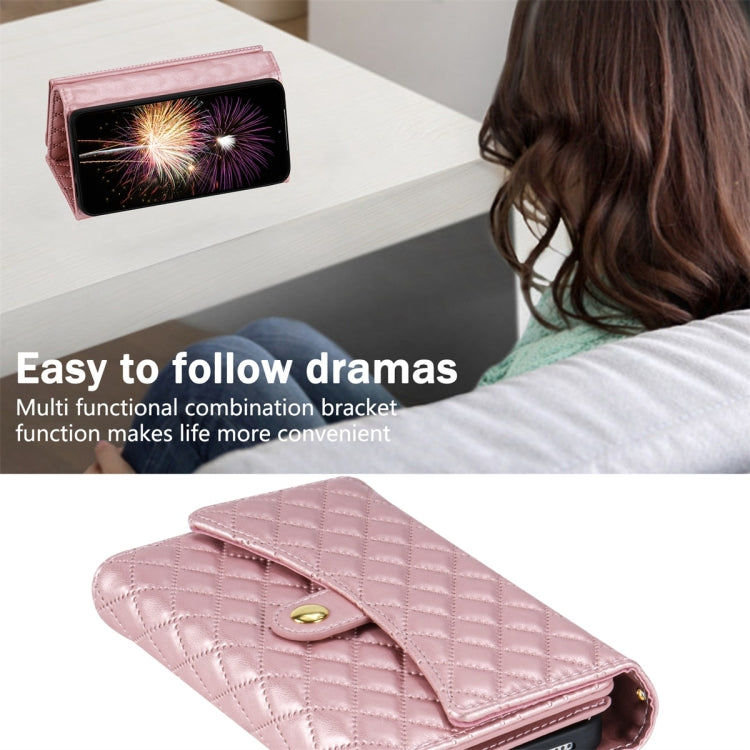 For Google Pixel 7a Zipper Multi-Card Wallet Rhombic Leather Phone Case(Rose Gold) - Google Cases by PMC TechLife | Online Shopping South Africa | PMC TechLife | Buy Now Pay Later Mobicred