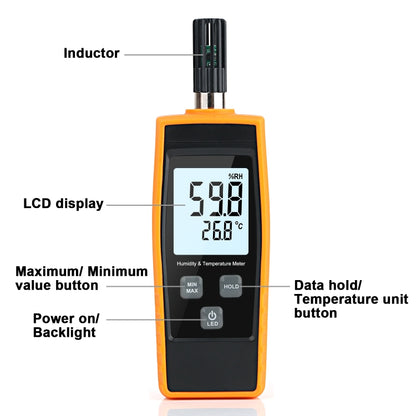 RZ852 Digital Temperature and Humidity Meter(Orange) - Thermostat & Thermometer by PMC Jewellery | Online Shopping South Africa | PMC Jewellery