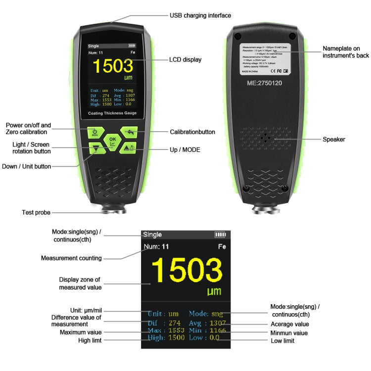 RZ860 Metal Coating Thickness Gauge(Green) - free shipping - PMC TechLife - Order now!