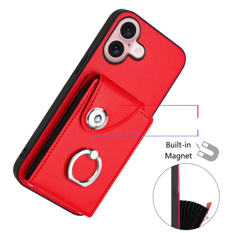 For iPhone 16 Organ Card Bag Ring Holder Phone Case with Long Lanyard(Red) - iPhone 16 Cases by PMC Jewellery | Online Shopping South Africa | PMC Jewellery | Buy Now Pay Later Mobicred